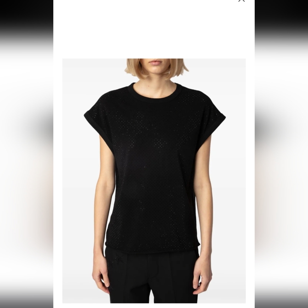 Zadig&Voltaire Cecilia crystal-embellished Blk T-shirt Women's Sz M/L Cotton